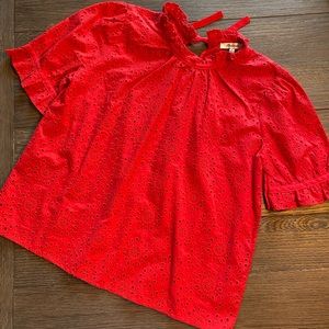 Red babydoll top from Madewell